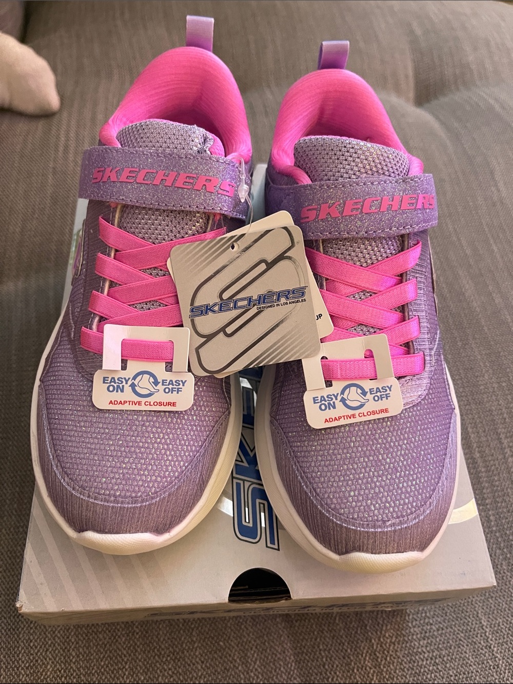 Skechers Wave 92 Kids' Lavender and Hot Pink Easy On Sneakers- Size 13.5
